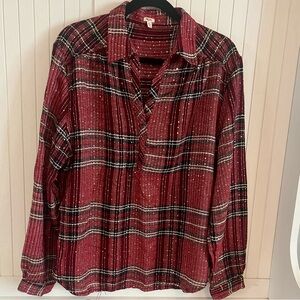 NWT Reba Sparkly Lightweight Red and Black Plaid Shirt
